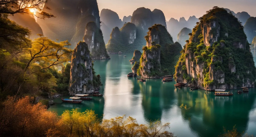 Halong Bay cruise with limestone islands